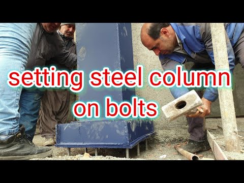 setting huge steel column on bolts