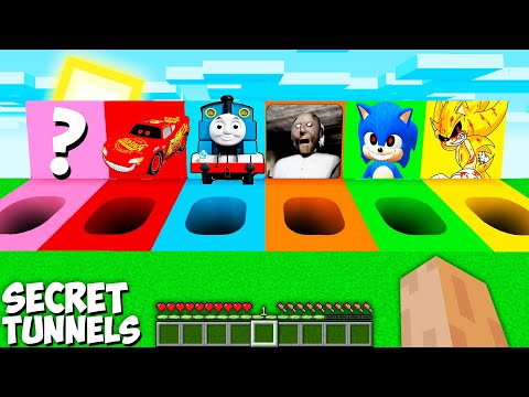 I found SECRET TUNNELS of MCQUEEN EXE THOMAS  the TRAIN GRANNY SONIC GOLDEN SONIC in Minecraft