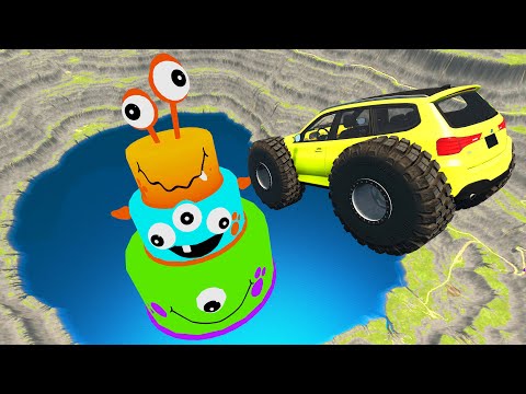 Jumping Cars into Quarry with Monster Cake - BeamNG.Drive