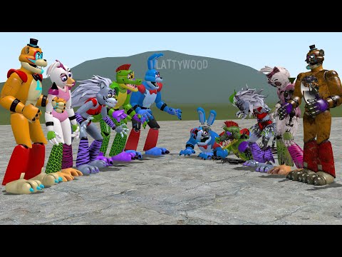 ALL GLAMROCK ANIMATRONICS VS ALL SHATTERED ANIMATRONICS In Garry's Mod! (Five Nights at Freddy's SB)
