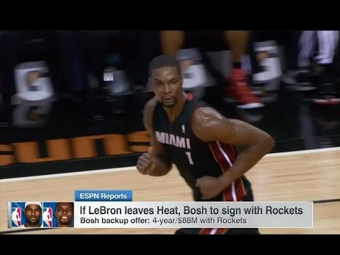 July 09, 2014 - ESPN - Chris Bosh says he will sign with the Rockets if LeBron Leaves Miami Heat