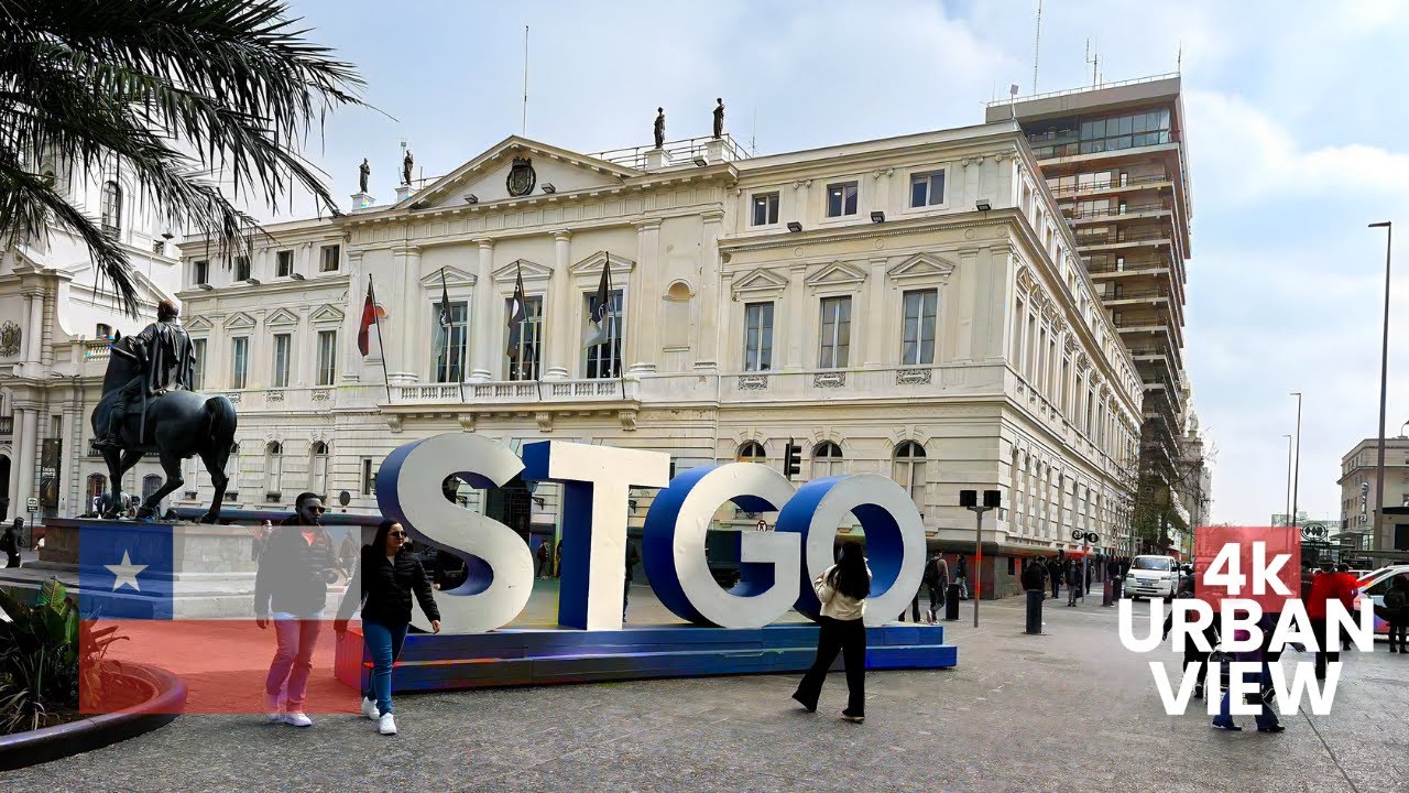 Immersive street-level walking tour through Santiago City, Chile, showcasing authentic urban landscapes, local architecture, and the vibrant atmosphere of the city's neighborhoods