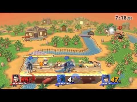 SSB4 Wii U With Friends Bayonetta vs Marth & Bowser (Mistakes were made)