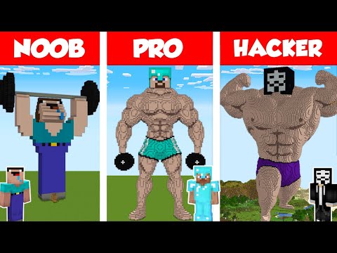 WiederDude - Minecraft NOOB vs PRO vs HACKER: BODYBUILDER STATUE HOUSE BUILD CHALLENGE / Animation
