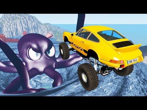 Giant Water Vortex High Speed Jumping Over Giant Octopus (Kraken) - BeamNG.drive