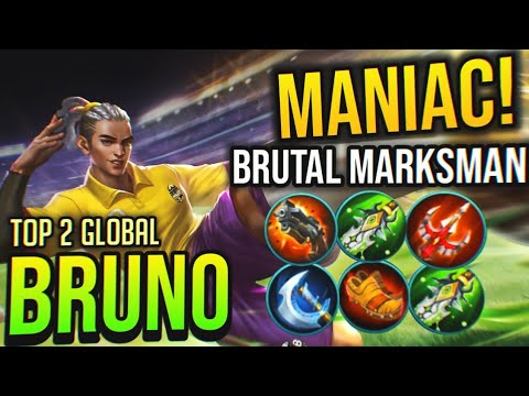MANIAC! BRUNO INSANE MARKSMAN! | Bruno Best Build 2020 | Top 2 Global Bruno | Mobile Legends