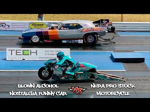 A Nostalgia Funny Car Vs. A Pro Stock Motorcycle