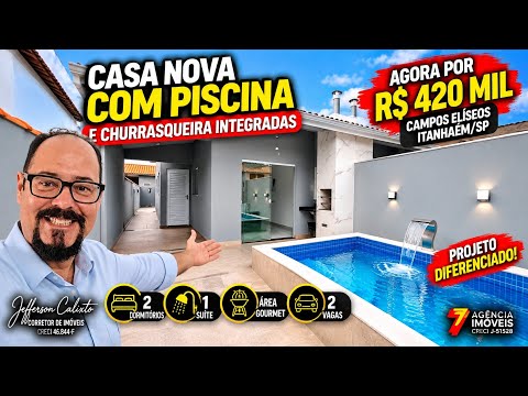 CASA NOVA COM PISCINA NA PRAIA DE ITANHAÉM | Churrasqueira Integrada à Cozinha | R$ 420 MIL Ch32a
