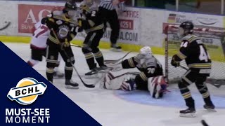 Must See Moment: Carter Woodside gloves the puck while down on the seat of his pants