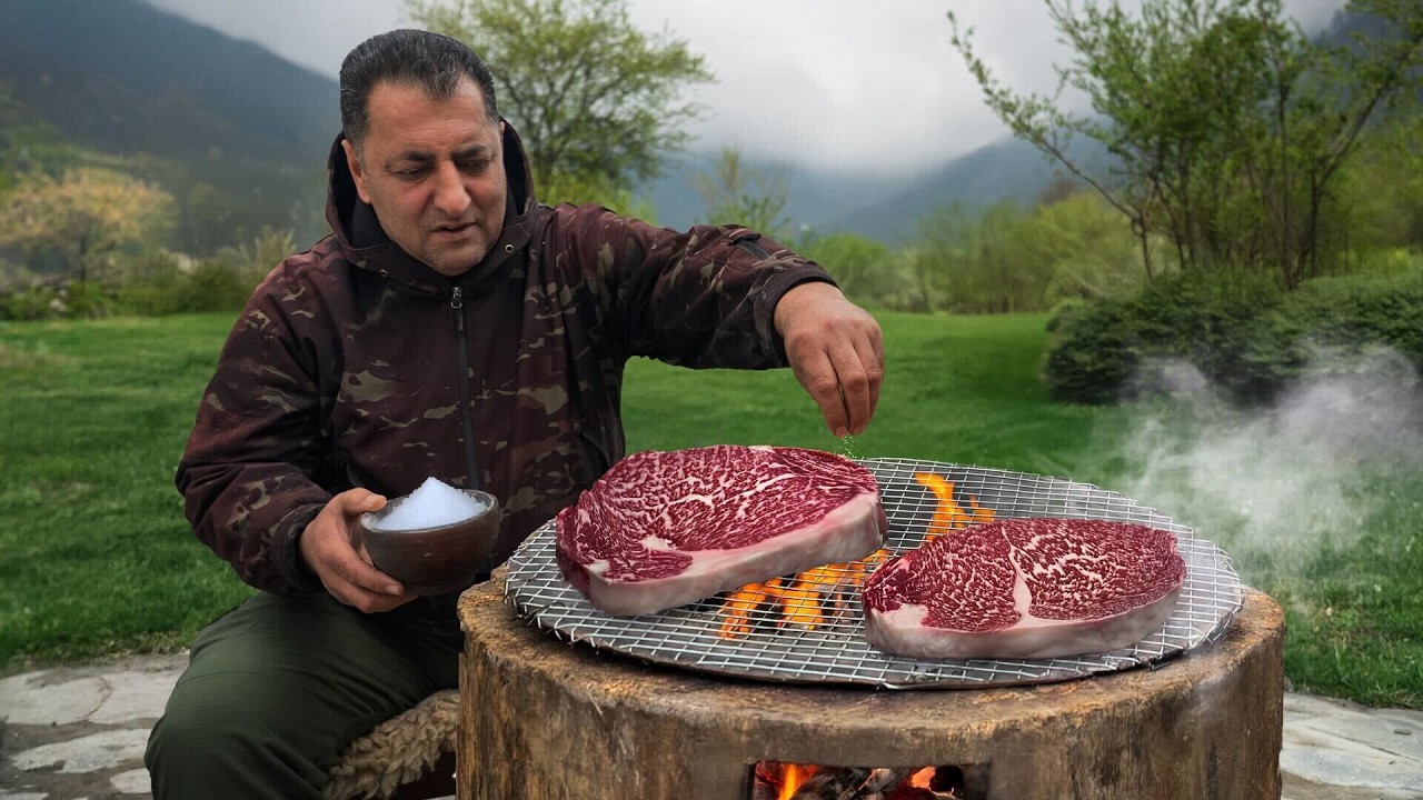 I Cooked A5 Wagyu Steak on a Homemade Log Grill!