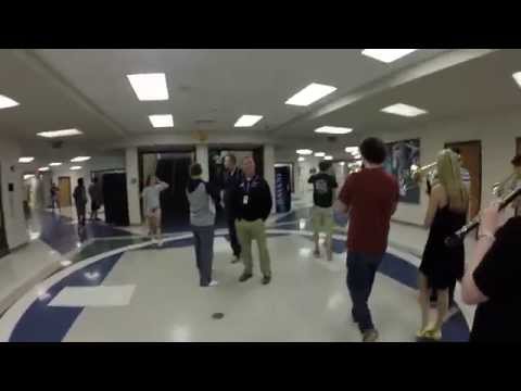 Senior Prank: Band marches through halls playing The Final Countdown