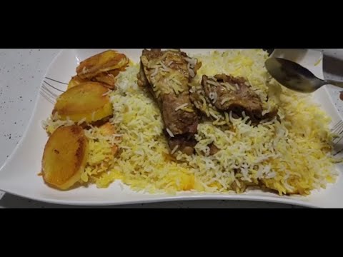 Lamb ribs with rice, delicious Persian food