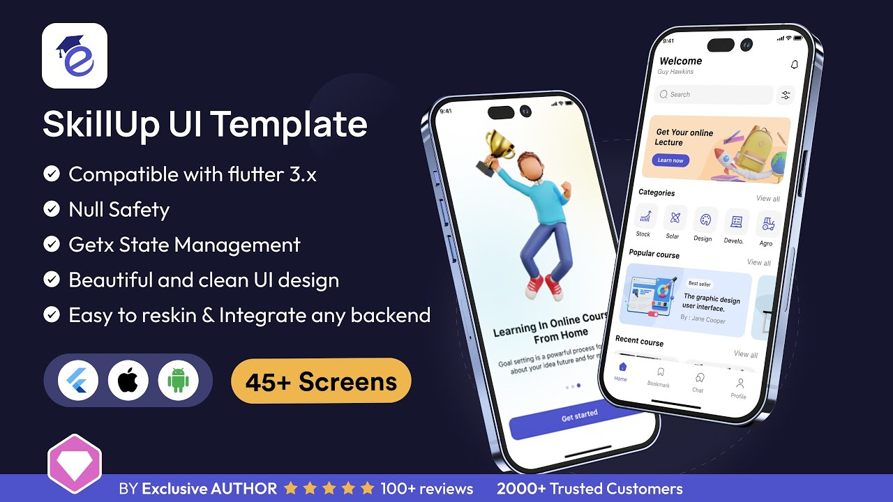 SkillUp UI Template: Learning education courses app in Flutter 3.x (Android, iOS) UI app template