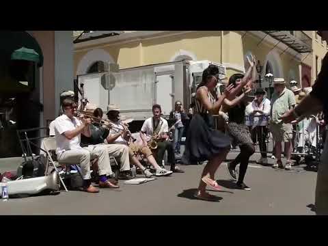 Giselle & Mariela dancing on Royal with Smoking Time Jazz Club, New Orleans