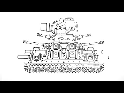 How To Draw Cartoon Tank VK-44 | HomeAnimations - Cartoons About Tanks