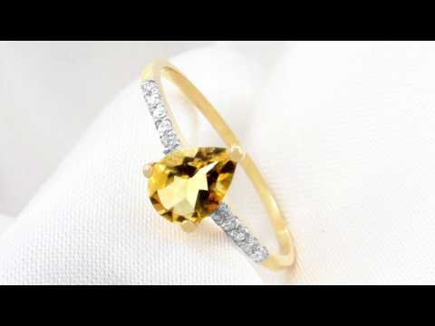 TELEIOS LUXE 18K GOLD 0.7CT PEAR CITRINE 0.07CT DIAMONDS RING - 6.5 US - TL0000100