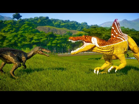 SPINOSAURUS vs BARYONYX vs SUCHOMIMUS - Jurassic World Evolution Dinosaurs Battle
