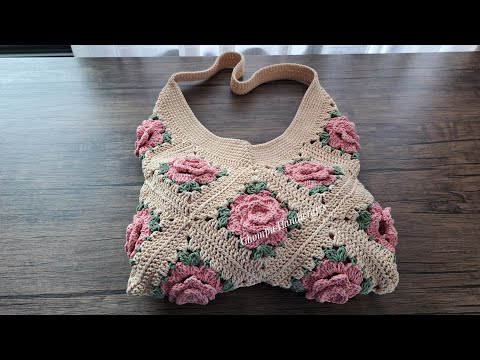 Wunderbar!!! Gehäkelte Blumentasche | Einfaches DIY-Tutorial für eine Granny Square-Tasche mit Rosen
