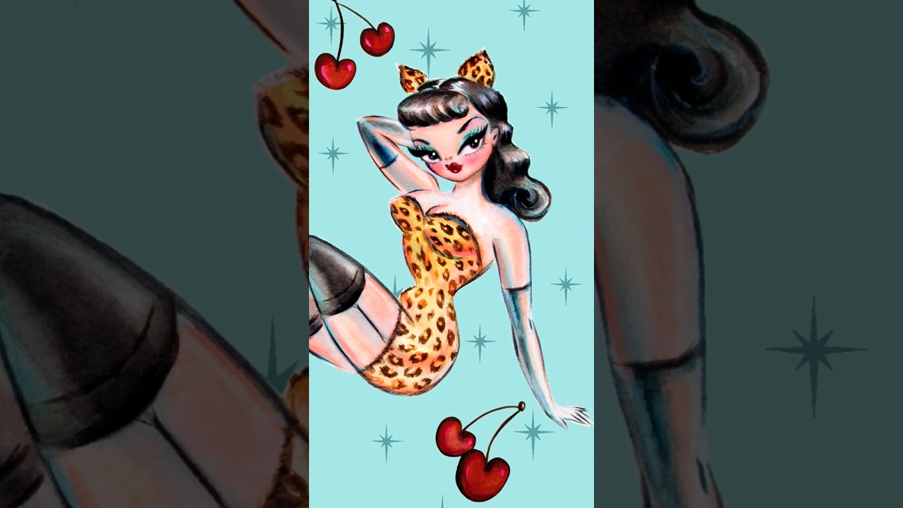 Retro rockabilly pinup girl art style ❤️ #shorts