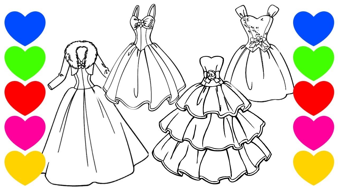 Desenho de Pintar Vestidos | Colorindo Roupas e Acessórios