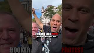 BLUE IN THE FACE: Dem Sens. Cory Booker and Adam Schiff start their own chant at a 'No Kings' rally