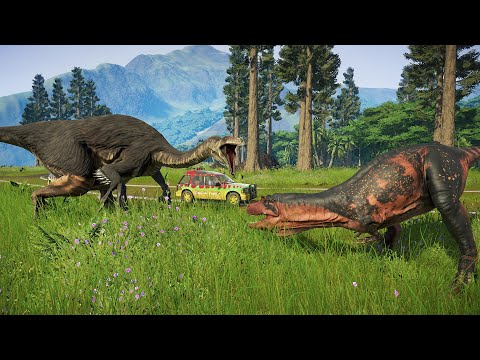 RETURN TO JURASSIC PARK Therizinosaurus vs Gorgosaurus Fight (Mod Jurassic World Evolution )