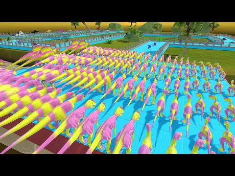 Yellow & Pink CARNIVORE DINOSAURS vs All Units Championship - Animal Revolt Battle Simulator