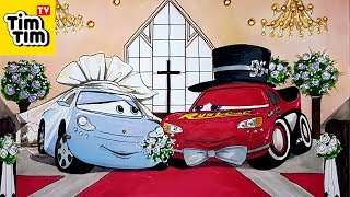 How to draw Sally and Lightning McQueen getting married CARS 4 drawing for kids coloring pages