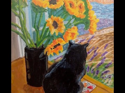 Cat and Sunflowers