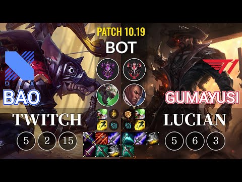 DRX BAO Twitch vs T1 Gumayusi Lucian Bot - KR Patch 10.19