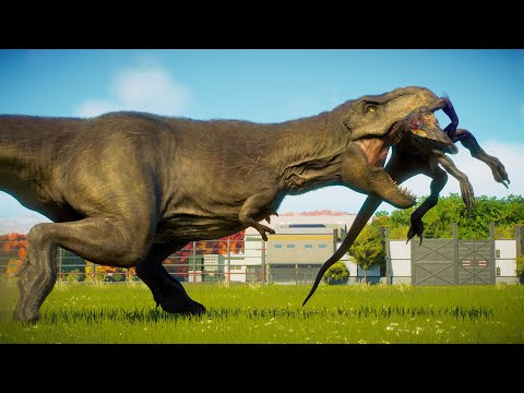 2X T-REX vs ALL CARNIVORES & HERBIVORES DINOSAURS BATTLE - Jurassic World Evolution 2