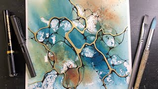 Relaxing Abstract WATERCOLOR & Neurographic Inspired Ink Lines - painting process - 410