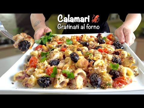 CALAMARI GRATINATI AL FORNO 🦑alla Mediterranea 🦑 ricetta facile veloce e leggera