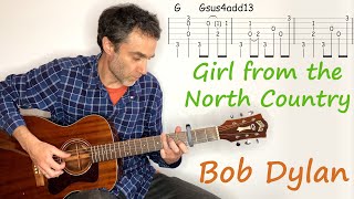 Girl from the North Country - Bob Dylan - guitar lesson, tutorial, cover with tab