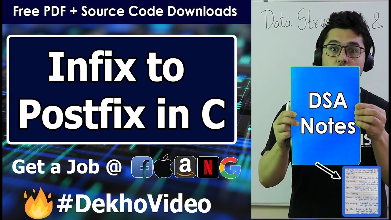 Video thumbnail for Coding Infix to Postfix in C using Stack