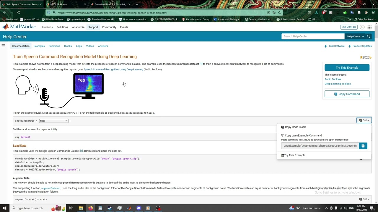 Matlab speech recognition example install tutorial