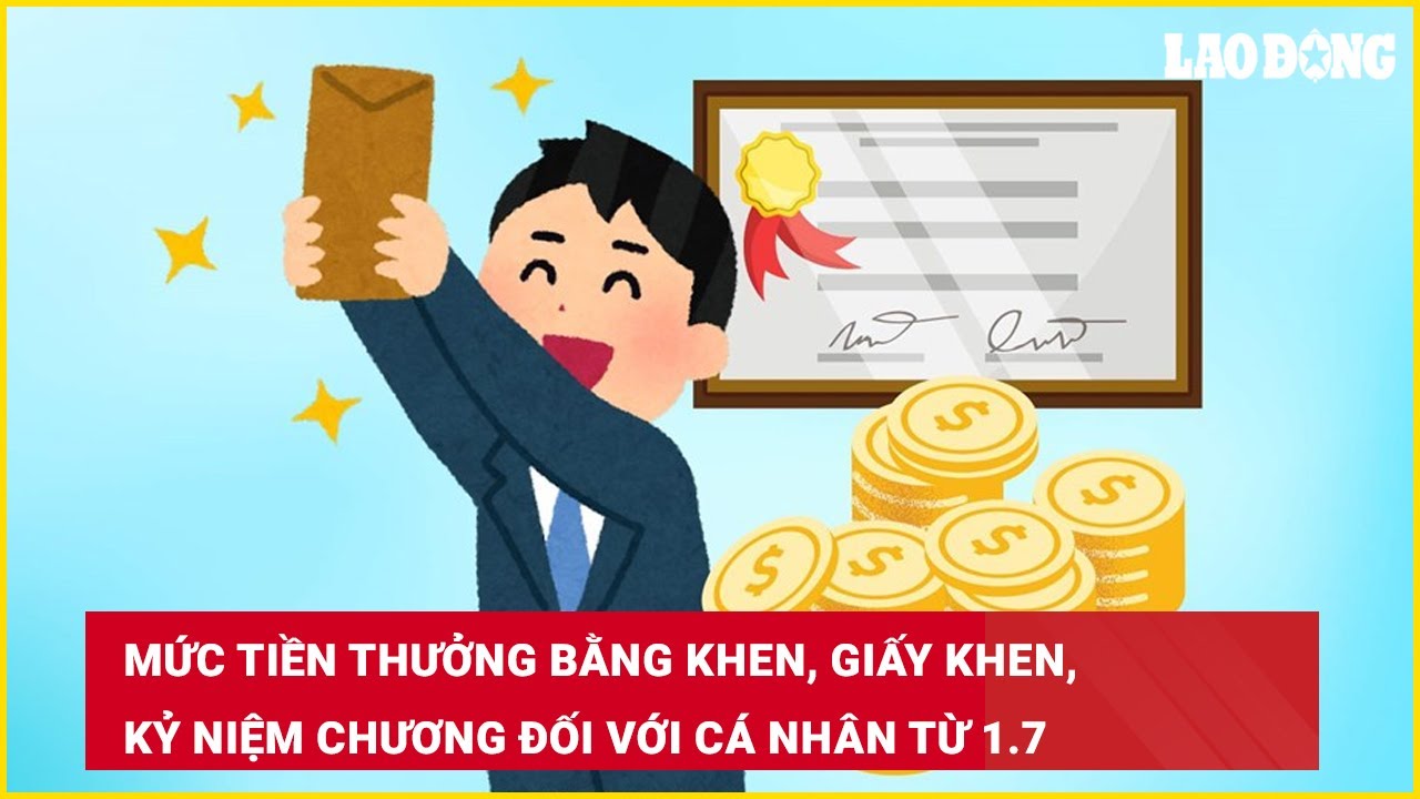 Mức tiền thưởng Bằng khen, Giấy khen, Kỷ niệm chương đối với cá nhân từ 1.7