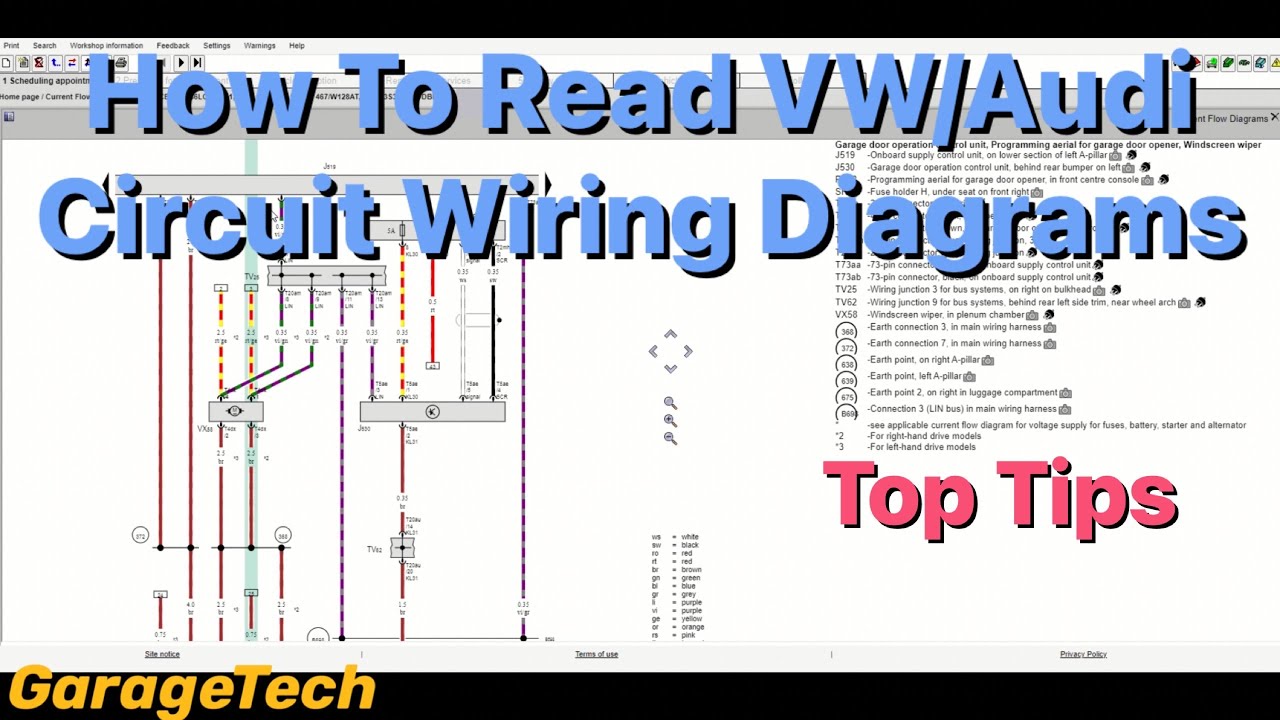 How to read and use VW Audi circuit wiring diagrams.  Current Flow Diagrams Skoda Seat Bentley help