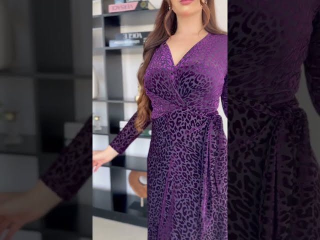 فستان سهرة قطعتين تايجر لف مع ربطة بالخصر واكمام طويلة