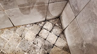 Moldy natural stone shower floor and grout cleaning February 15, 2020