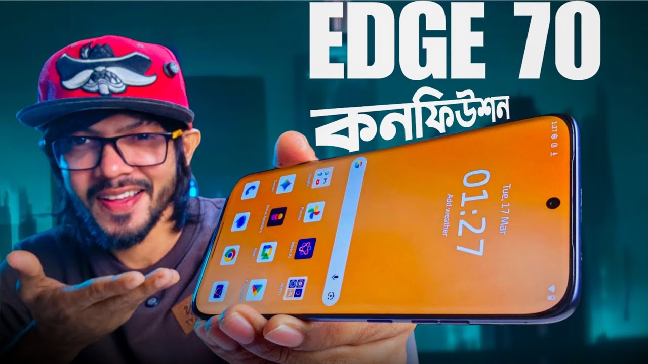 Motorola Edge 70 Fusion front and back design with curved AMOLED display and vegan leather back in Pantone Silhouette color