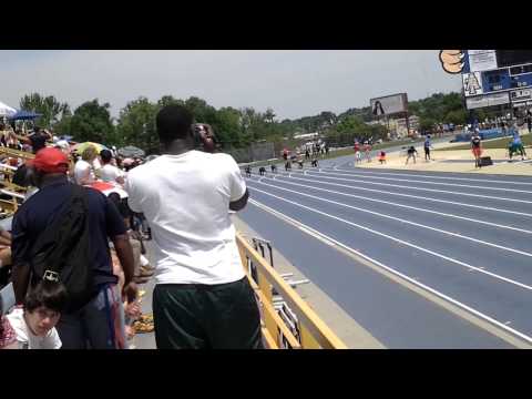 Trent Friday breaking the100 meter record