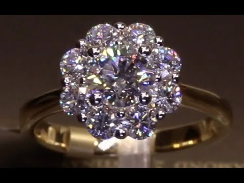 #71263 | T1.55ct/C0.75ct | Round Brilliant Flower Cluster Diamond Engagement Ring | 18ct Yellow Gold