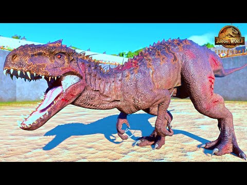 2x T-REX vs 2x CARCHARODONTOSAURUS vs 2x INDOMINUS REX Dinosaurs Fight! in RİNG | JWE2