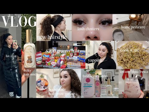 vlog- yapping +home pedicure +grocery haul +homemade hair grow grease +aqua fresca recipe +etc