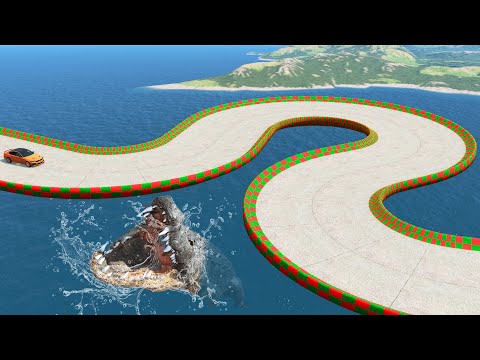 Impossible C Shape Bridge Crossing Cars Vs Deep Water - BeamNG.Drive