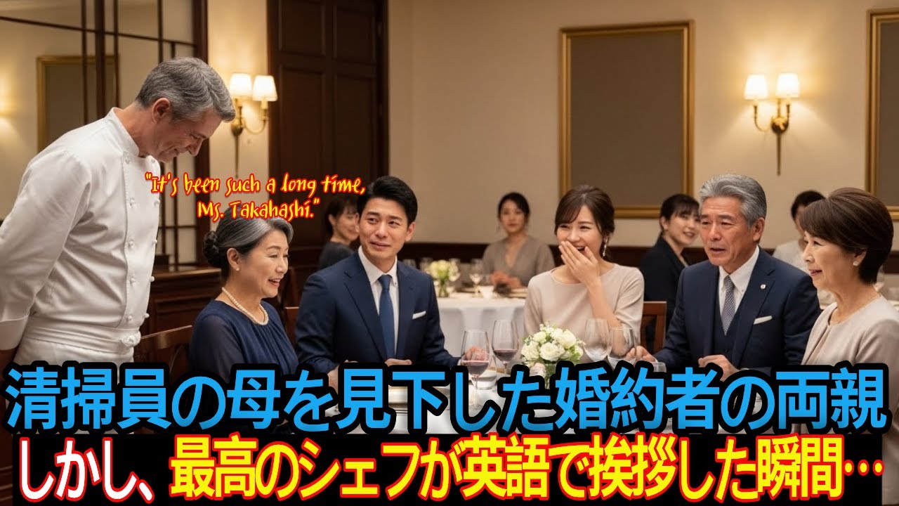 清掃員の母を見下した婚約者の両親 しかし、最高のシェフが英語で挨拶した瞬間…物語、ドラマの物語, 清掃員 ,逆転劇 ,感動ストーリー ,母の愛 ,人生逆転