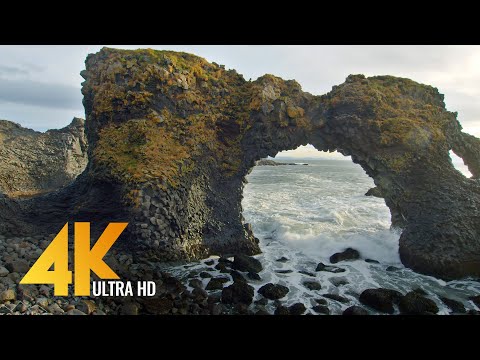 The Beauty of Icelandic Black Sand Beaches - 4K Nature Relax Video with Ocean Waves Sounds - 3 HRS