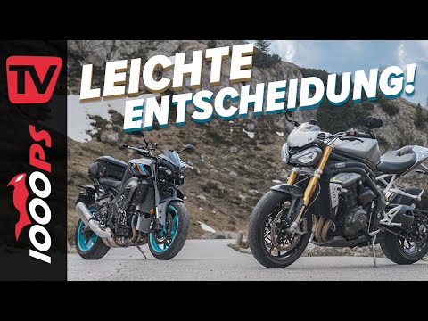 Welches Powernaked für die Alpen? Triumph Speed Triple RS vs Yamaha MT-10 Vergleichs-Test 2022