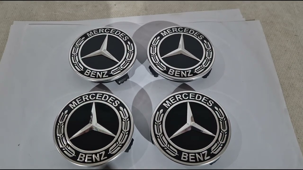 Mercedes-Benz Колпачки на диски 71/75 мм без кольца (набор 4 шт, черные V5) Video 1